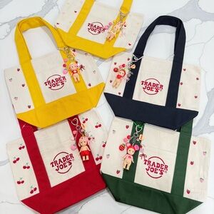 Embroidered Trader Joe’s tote w/ Strawberry Love Sonny Angel keychain